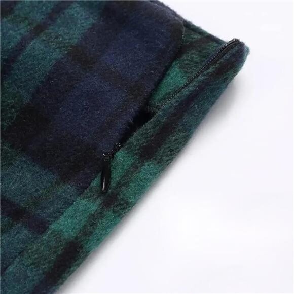 Women's Wool Plaid Mini Skirt - High-Waisted Bodycon Pencil Skirt - Picture 4 of 7